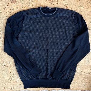 Canali Crewneck Sweater Black Grey Lightweight merino Wool Italian Size 58 XL